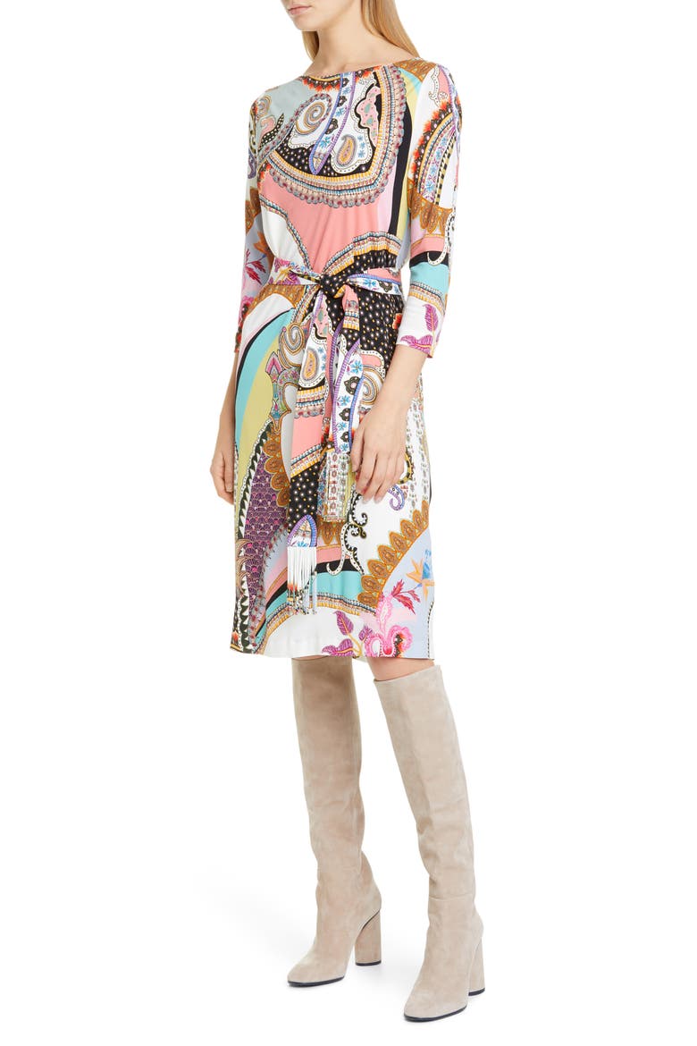 Paisley Print Jersey Dress, Main, color, WHITE