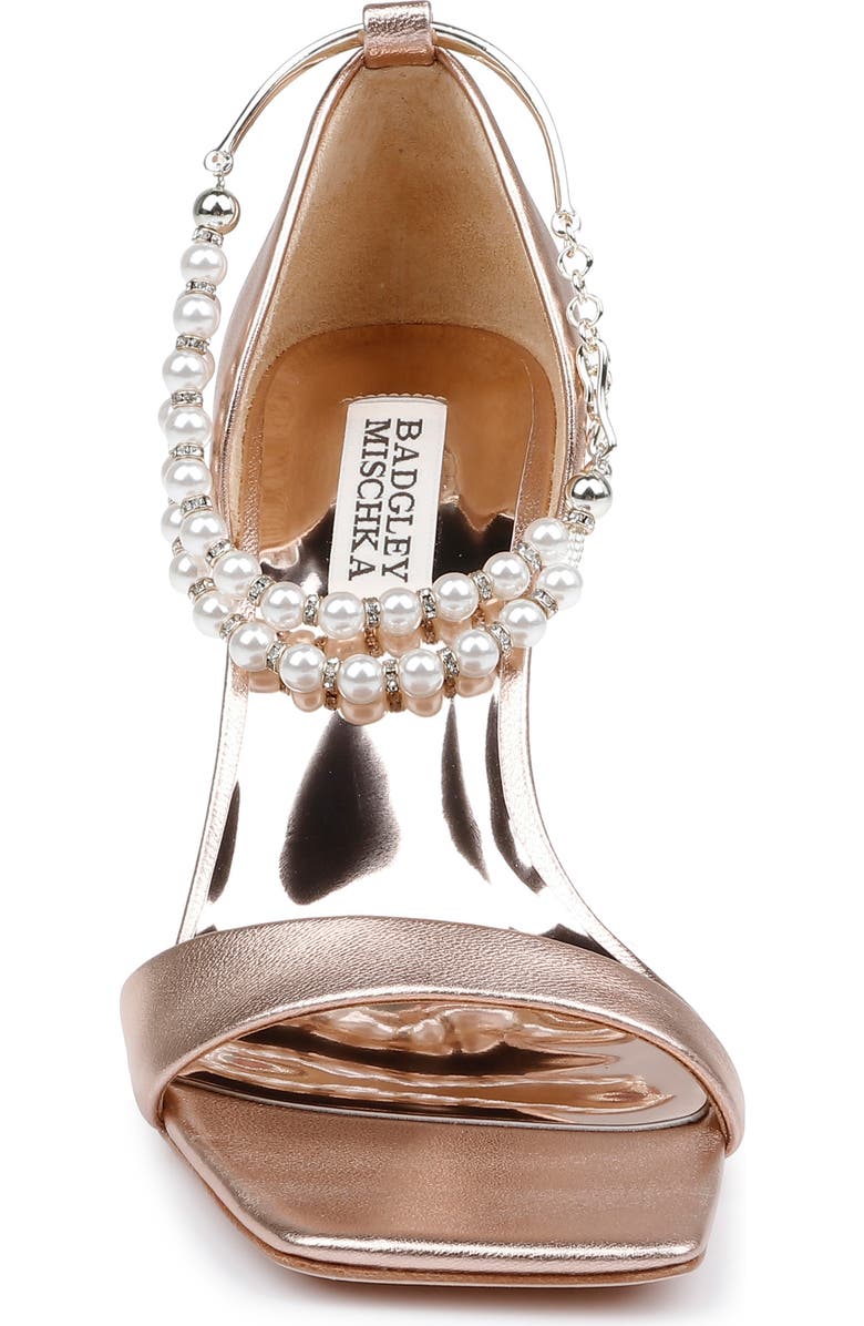 Badgley Mischka Collection Loretta Imitation Pearl Ankle Strap Sandal, Alternate, color, Champagne