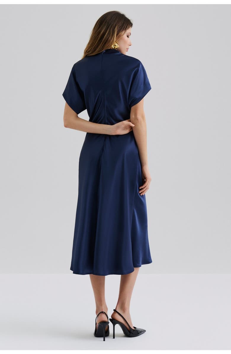 Malina Alivia Short Sleeve Satin Midi Dress, Alternate, color, Dark Blue
