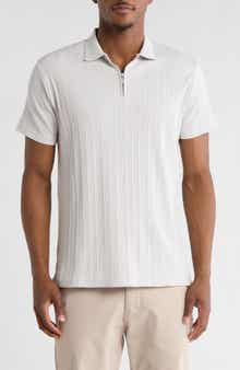 DENIM AND FLOWER Solid Textured Zip Polo