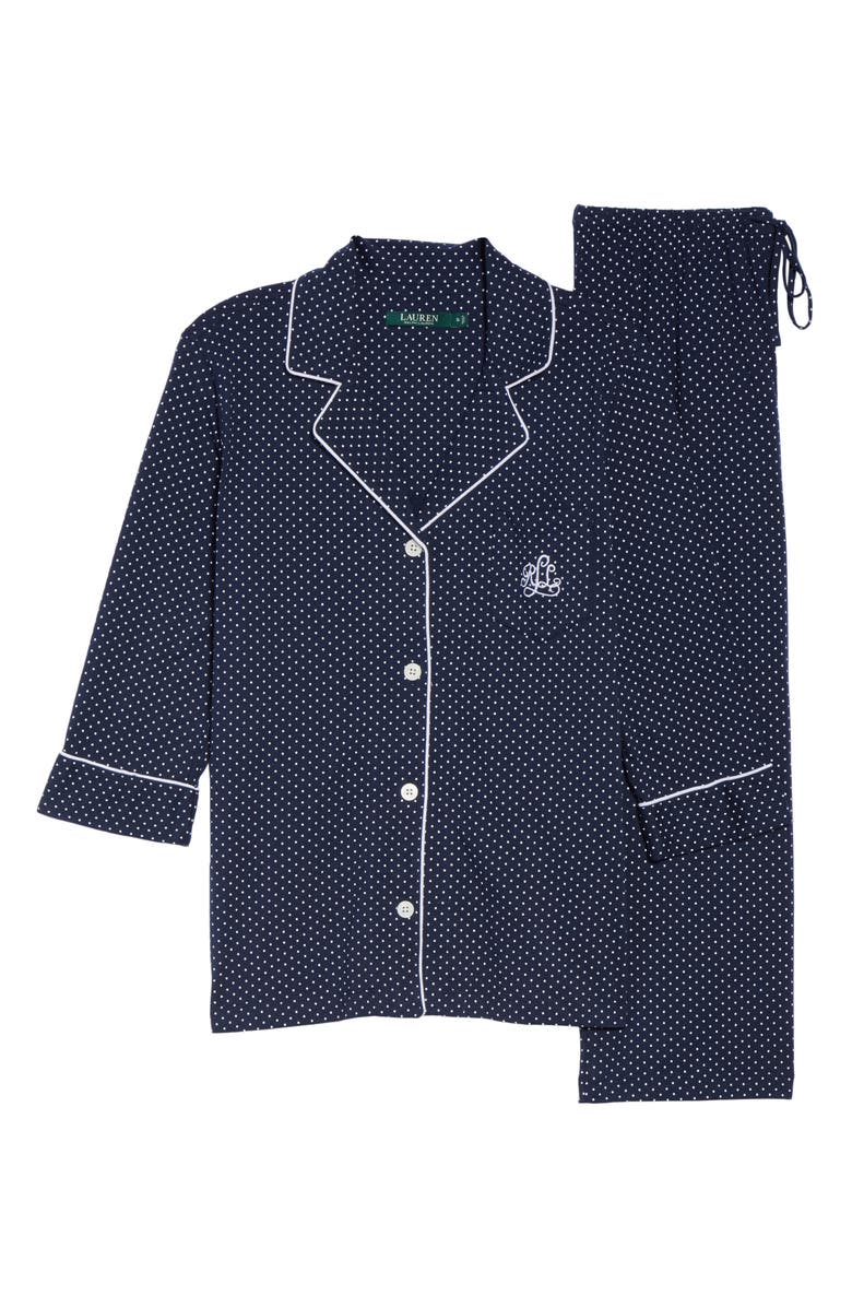 Lauren Ralph Lauren Knit Crop Cotton Pajamas, Alternate, color, Blue