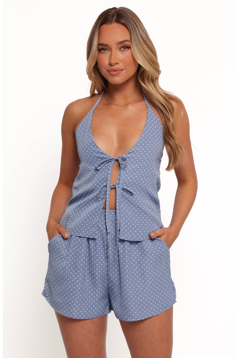 Beau Tie Front Halter Top & Shorts Set, Alternate, color, BLUE DOT