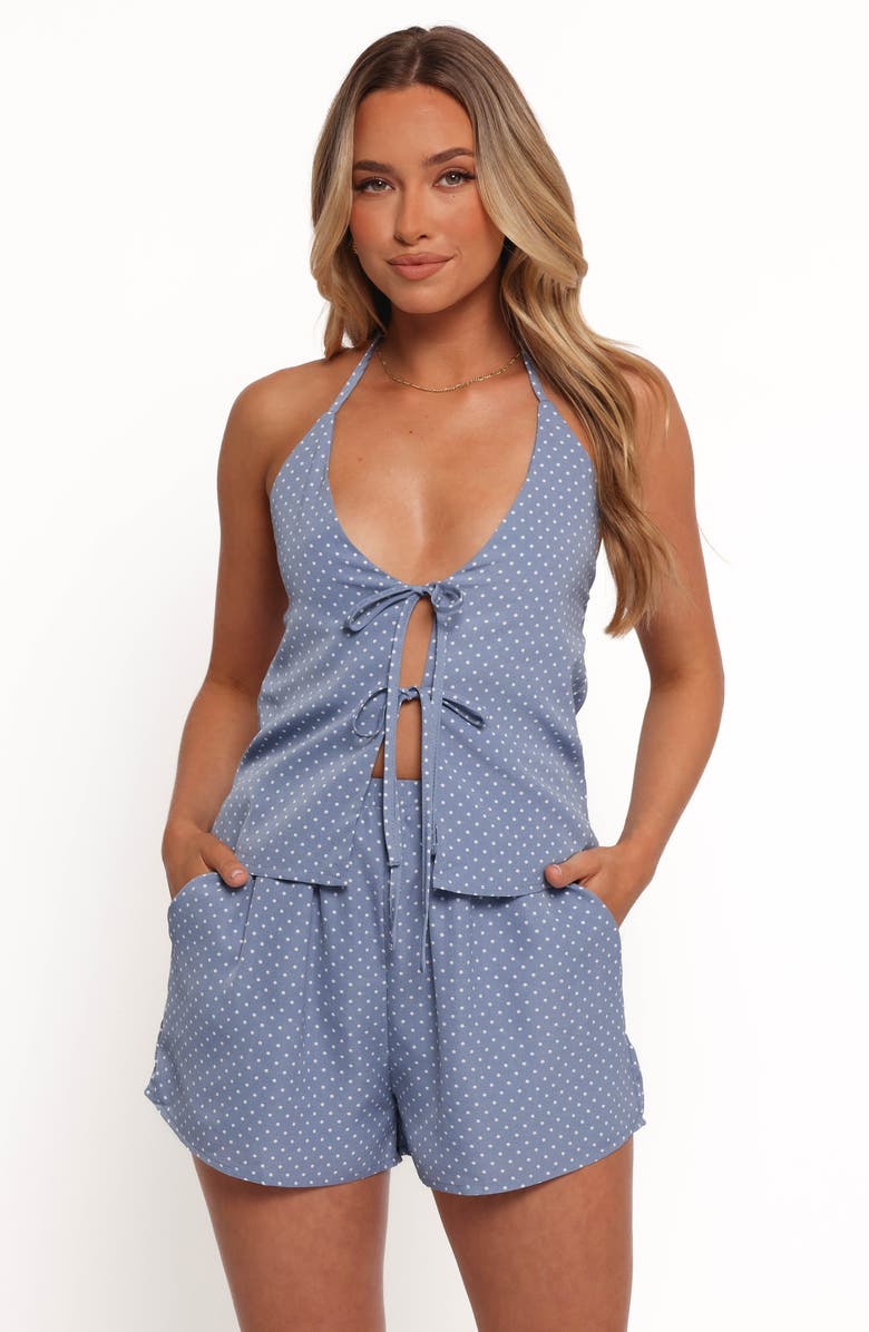 Petal & Pup Beau Tie Front Halter Top & Shorts Set, Alternate, color, Blue Dot