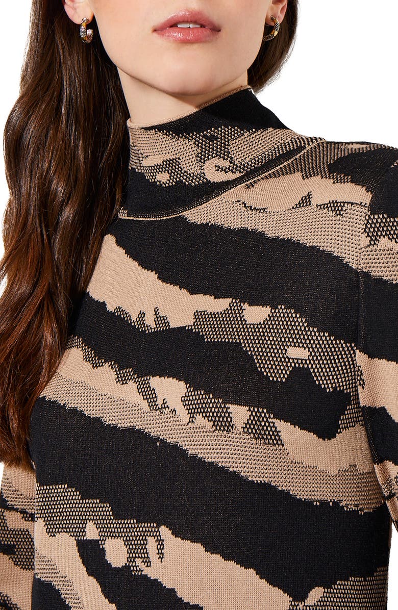 Ming Wang Animal Jacquard Long Sleeve Sweater Dress, Alternate, color, Dk Champ/Blk