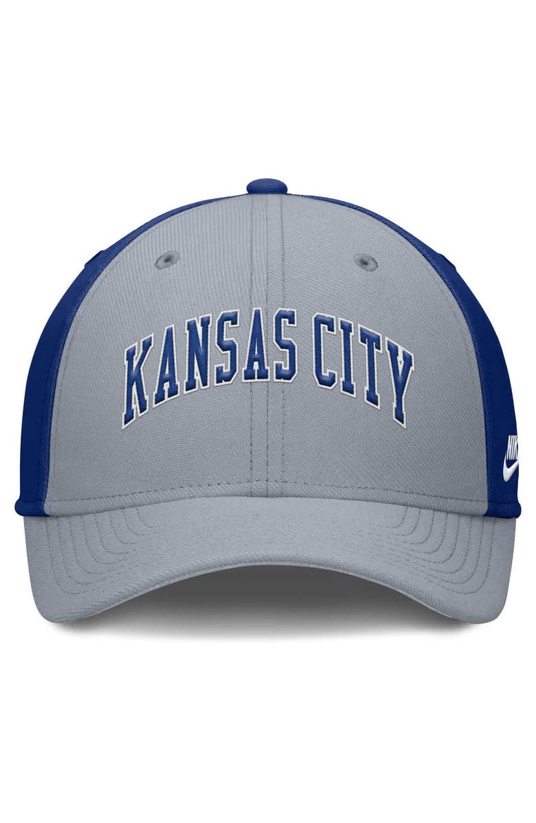 Nike Men's Nike Gray/Royal Kansas City Royals Rise Swoosh Performance Flex Hat, Alternate, color, Gray