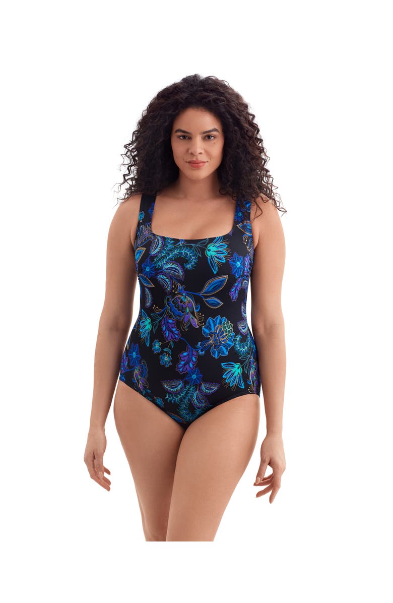 Longitude Butterfly Back Extra Long Torso One-Piece Swimsuit, Main, color, Majorelle Garden