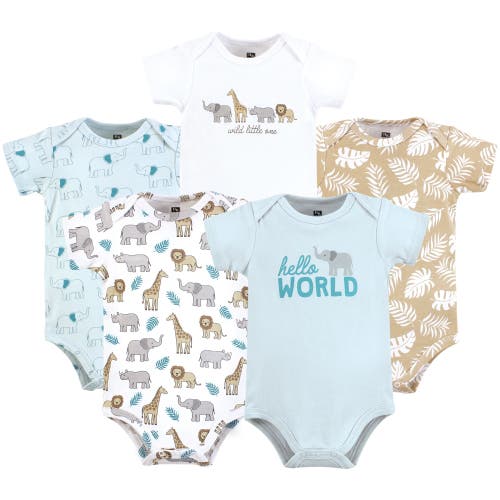 Hudson Baby Five-piece Set Of Cotton Infant All-in-one Bodysuits In Green