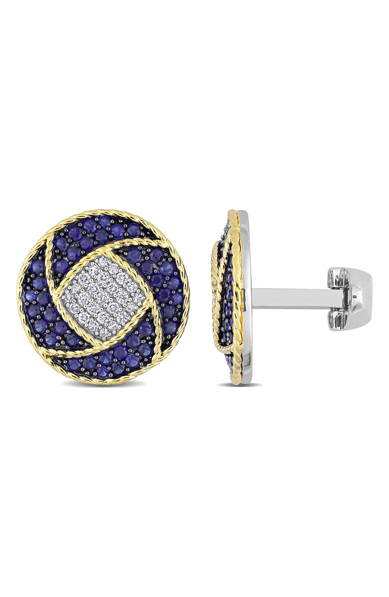 DELMAR 18K Gold Plated Sterling Silver Lab Created Sapphire & Diamond Cuff Links - 0.33ct., Main, color, 