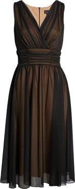 Connected Apparel Chiffon Overlay Fit & Flare Dress