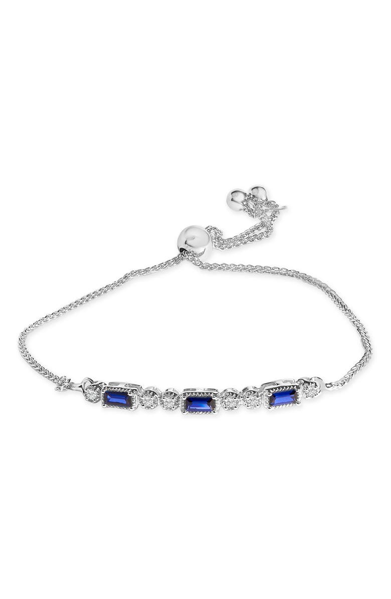 Haus of Brilliance .925 Sterling Silver Created Blue Sapphire and White Sapphire Bolo Bracelet, Main, color, White