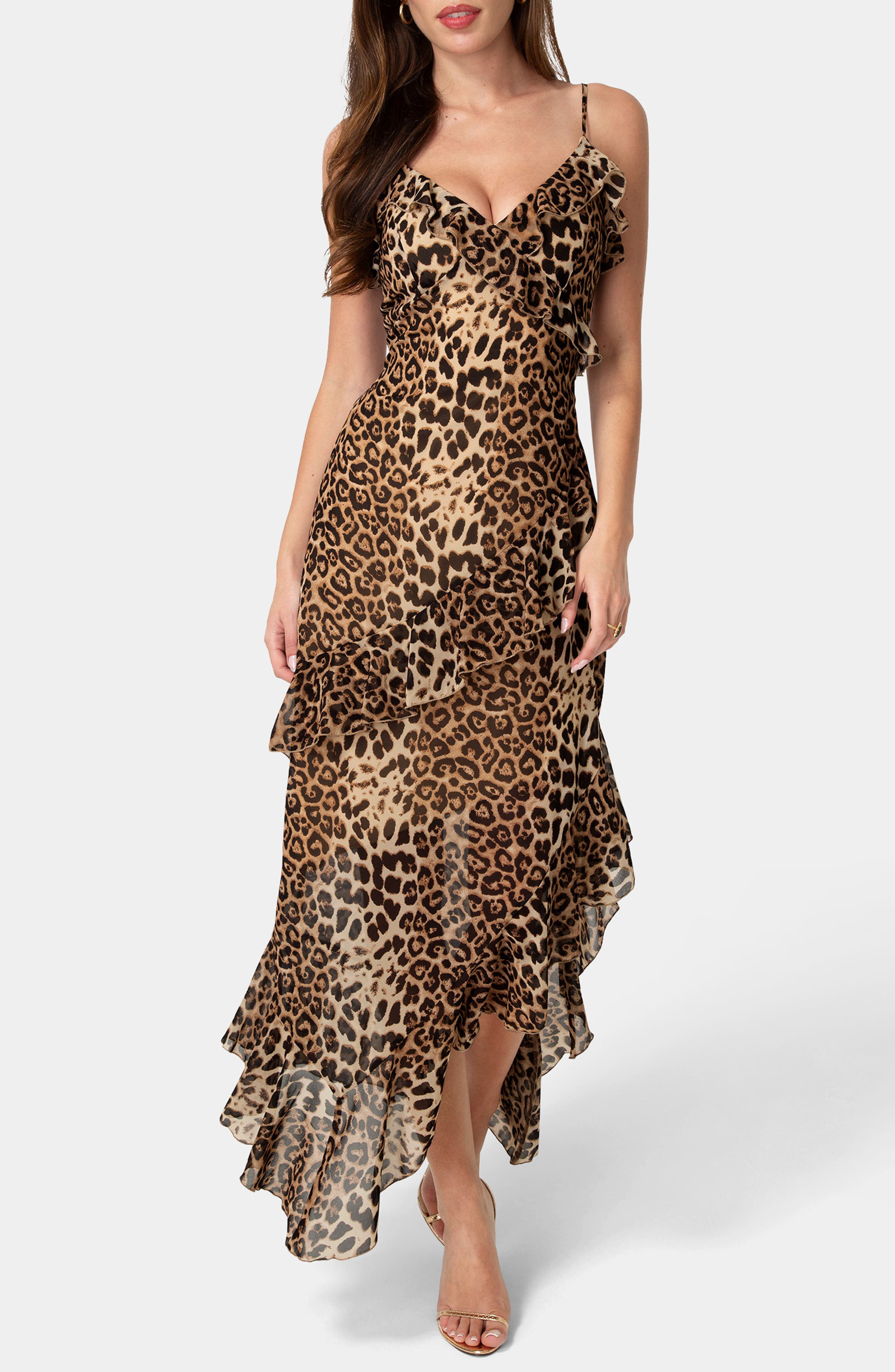 bebe Ruffle Chiffon Maxi Dress