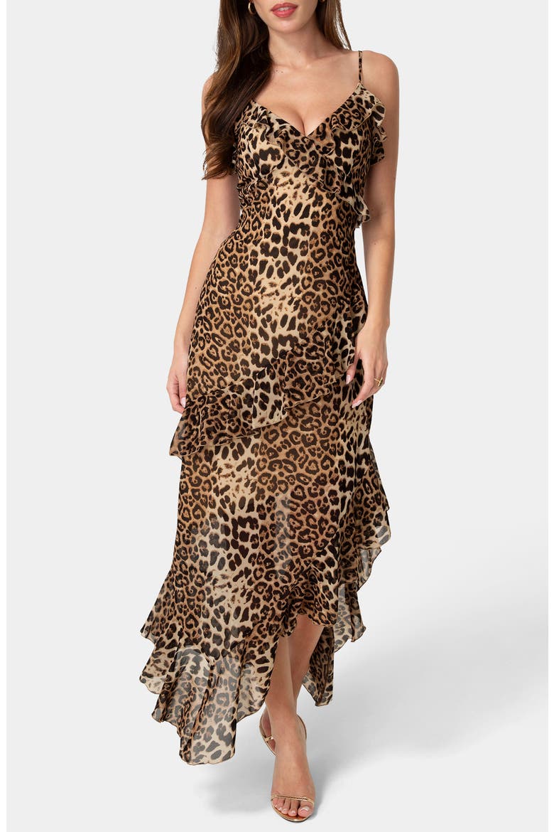 Ruffle Chiffon Maxi Dress, Main, color, LEOPARD
