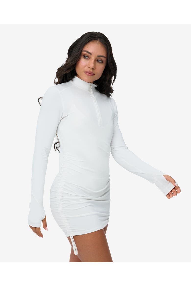Women's Long Sleeve Sun and UV Protection Drawstring Coverup Dress, Alternate, color, White