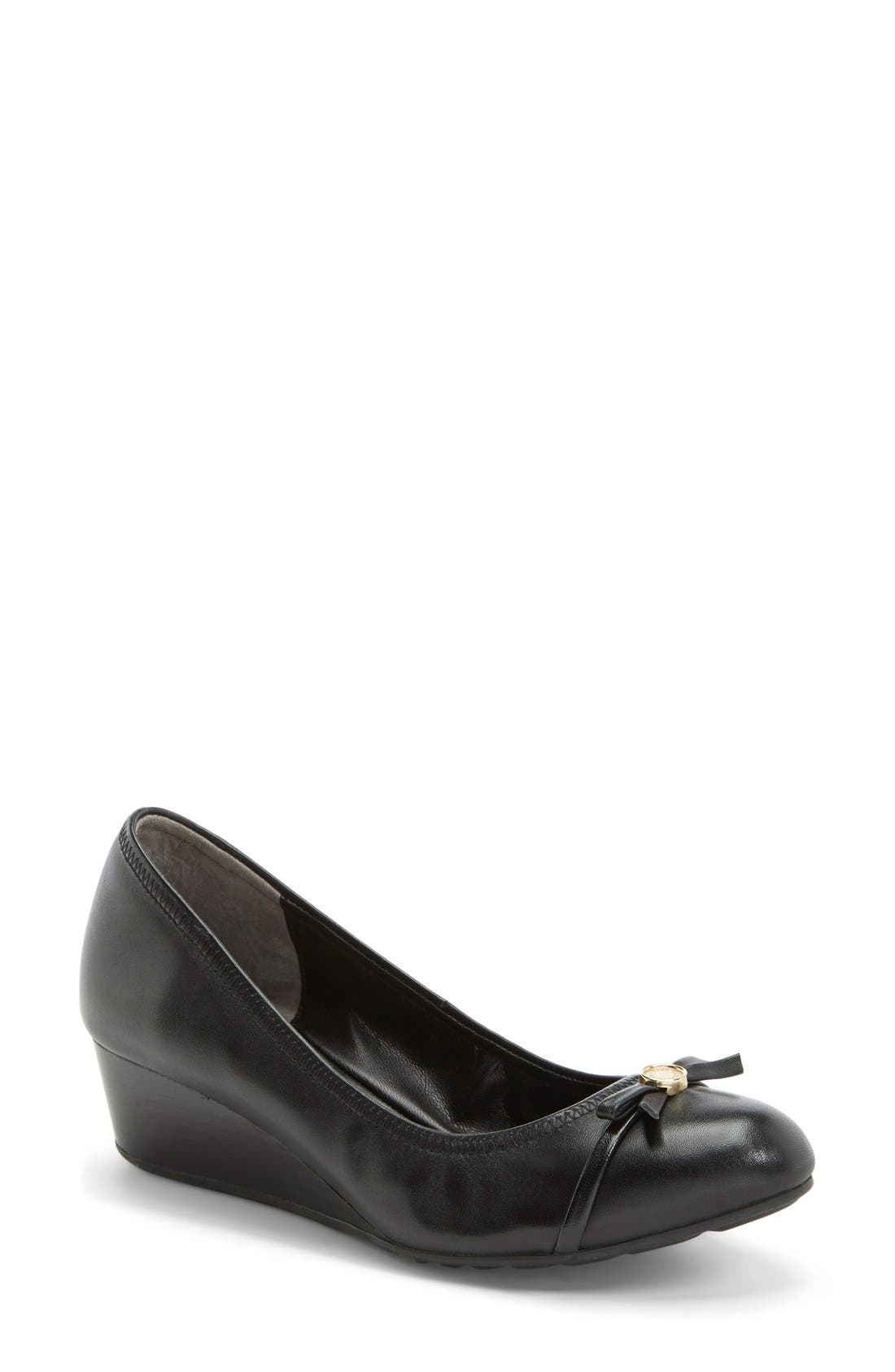'Tali' Bow Wedge Pump (Nordstrom Exclusive), Main, color, BLACK LEATHER