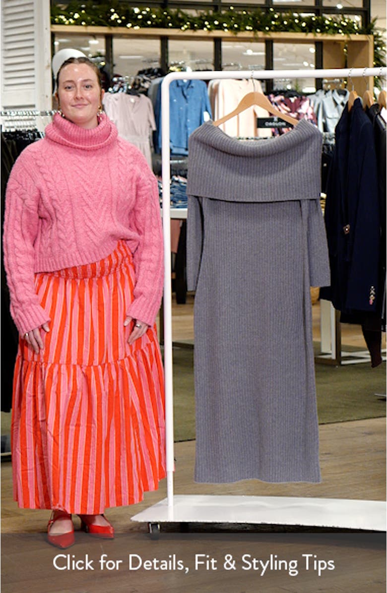 Off the Shoulder Long Sleeve Rib Wool & Cashmere Maxi Dress, sales video thumbnail