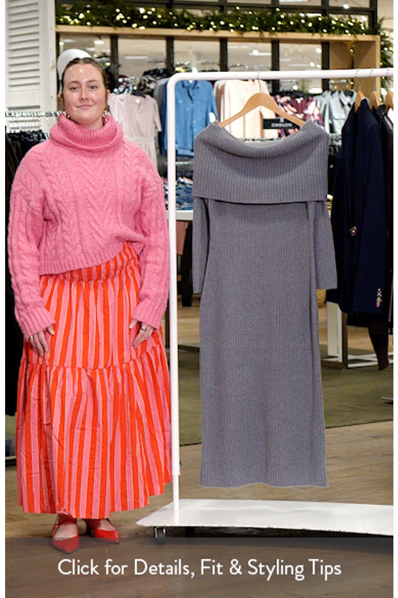 Off the Shoulder Long Sleeve Rib Wool & Cashmere Maxi Dress video