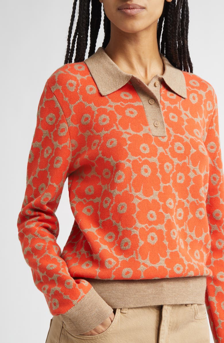 Marimekko Sportti Unikko Jacquard Wool & Cotton Blend Sweater, Alternate, color, Orange