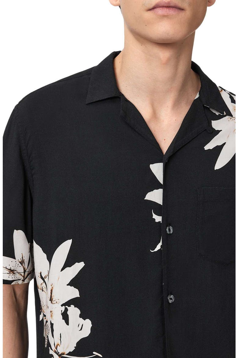Petra Floral Short Sleeve Button-Up Shirt, Alternate, color, BLACK/ GREY