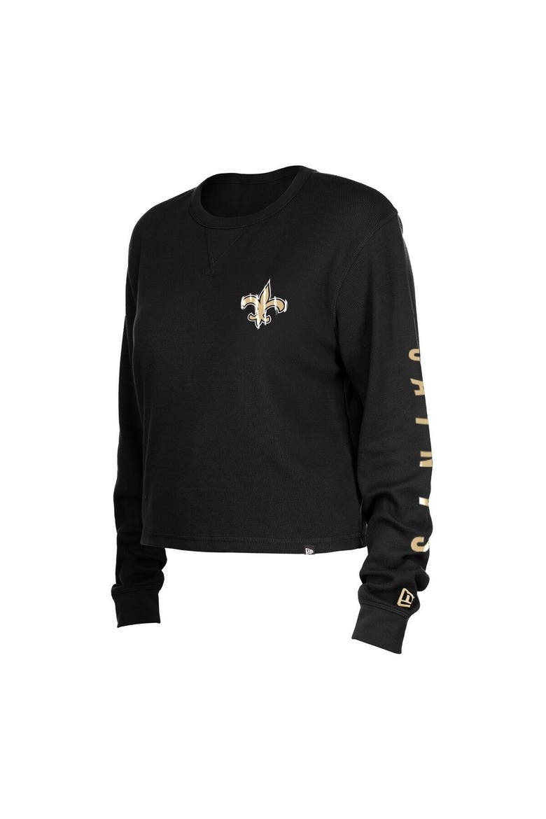 Women's New Era  Black New Orleans Saints Thermal Crop Long Sleeve T-Shirt, Alternate, color, Black