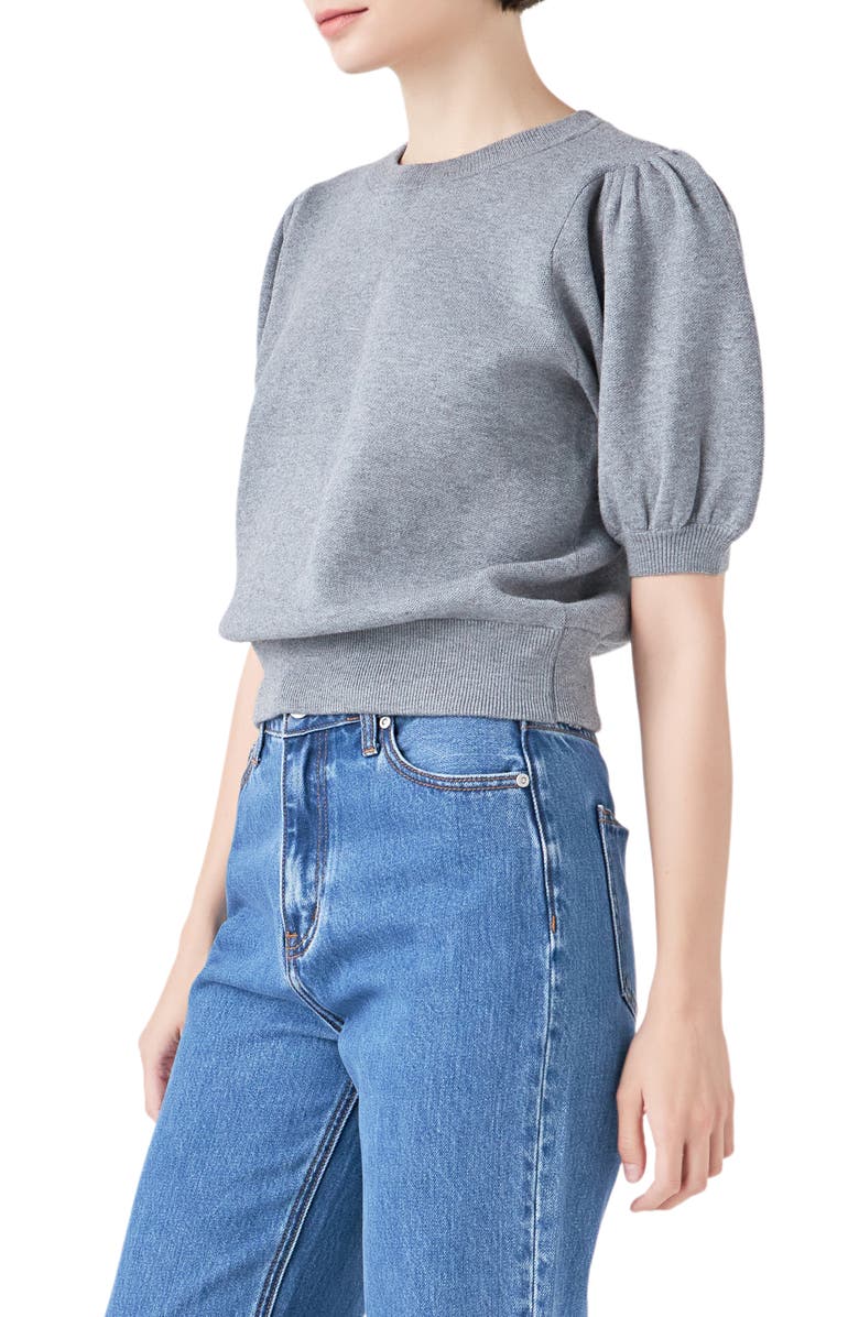 English Factory Puff Sleeve Sweater, Alternate, color, Heather Grey