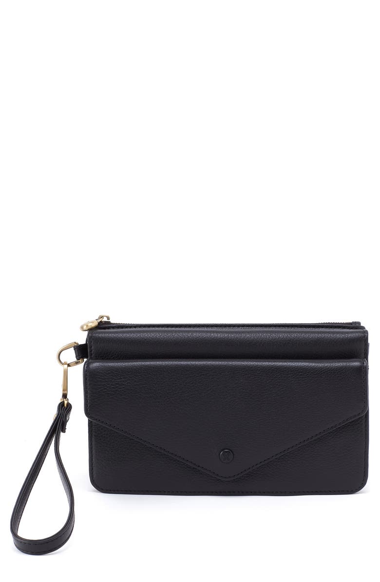 HOBO Goldie Leather Wristlet, Main, color, Black