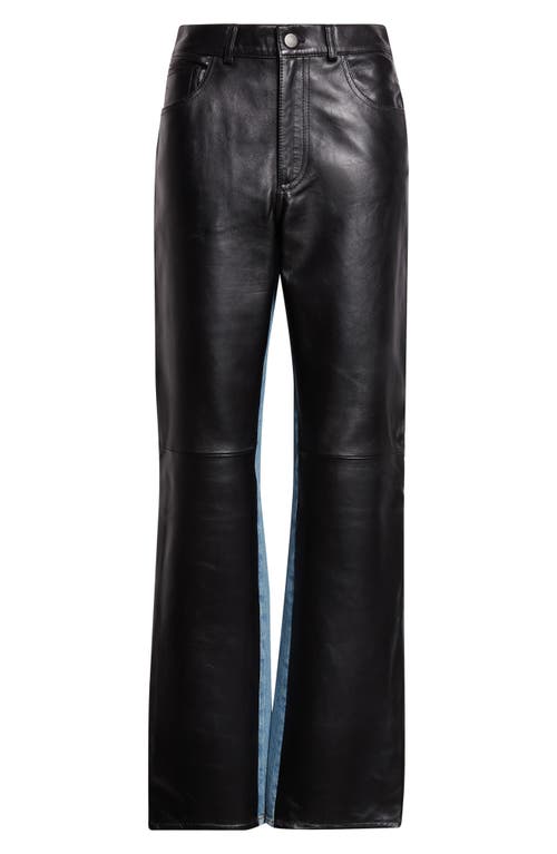 Haikure Star Leather And Denim High-rise Straight-leg Jeans In Black