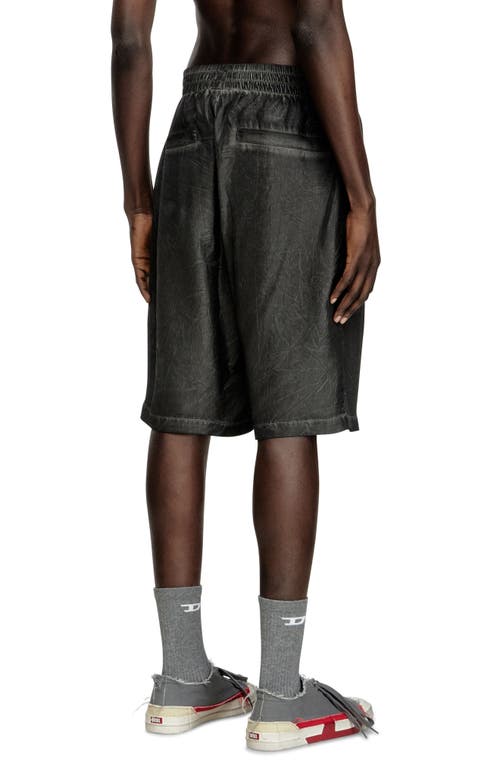 Diesel Leon Black Bermuda Pants With Elastic Waist And Two Rear Welt Pockets In Tech Fabric Man In Deep/black