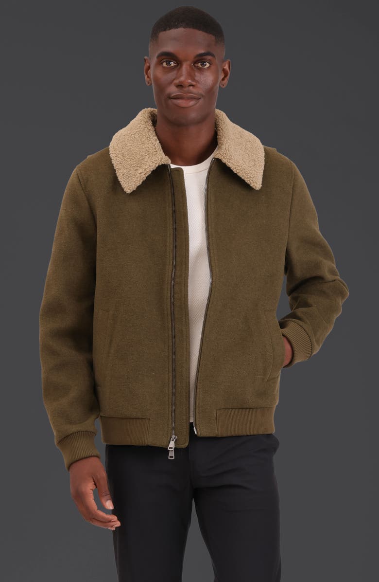 Bagatelle Felted Wool Blend Aviator Jacket, Alternate, color, Olive