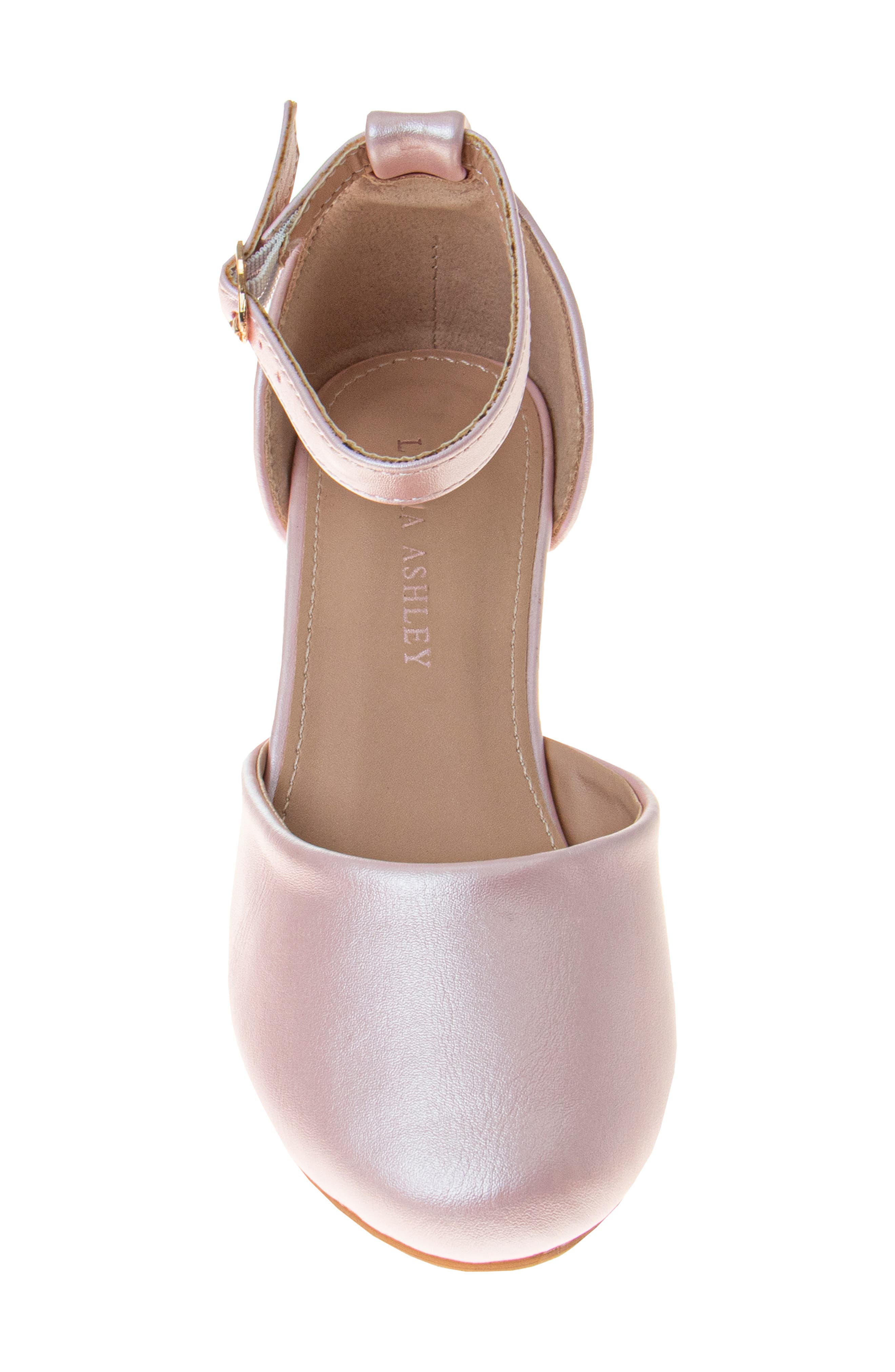 Kids' Ankle Strap Block Heel Pump, Alternate, color, PINK PEARL PATENT