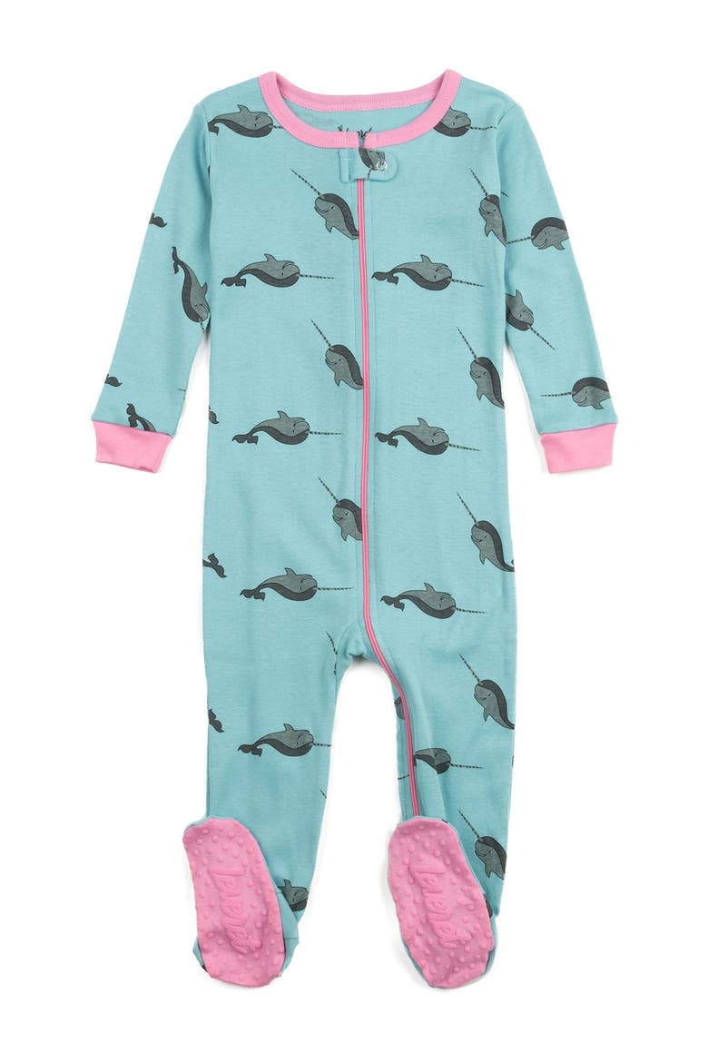 Whale Print Footed Pajama Sleeper, Main, color, MULTI