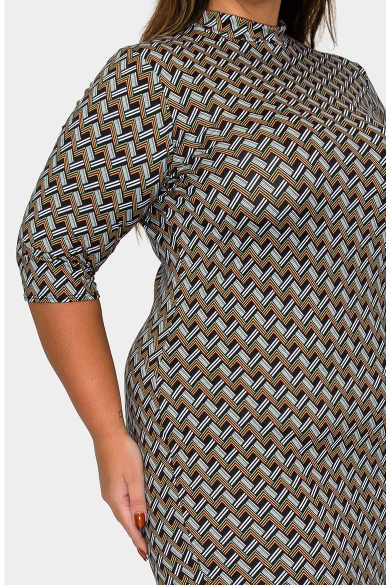 Gallarda Chevron Print Bodycon Midi Dress, Alternate, color, BLACK