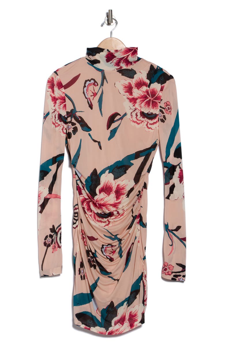 Diane von Furstenberg Lucy Floral Print Mock Neck Dress, Main, color, Dancing Rose Bare