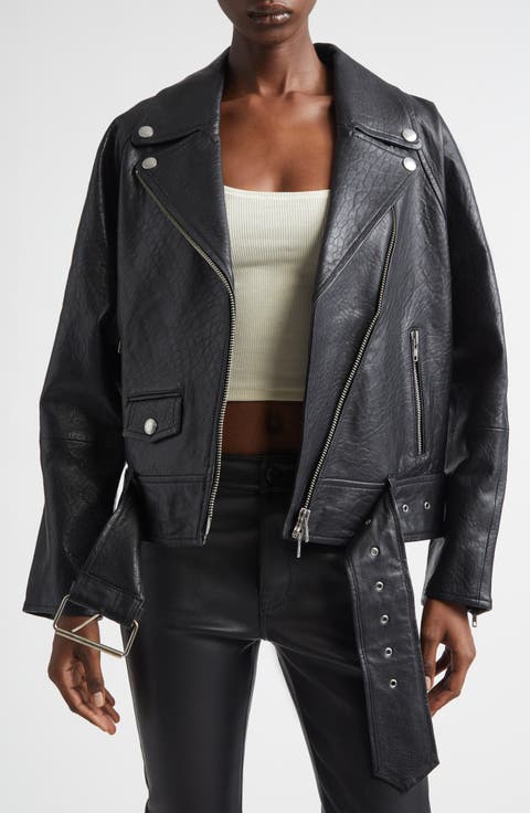 Romy Belted Leather Biker Jacket