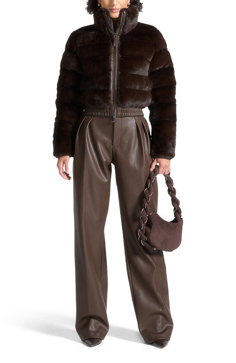 Manière De Voir Ama Plush Ribbed Jacket with Neck Scarf, Alternate, color, Brown