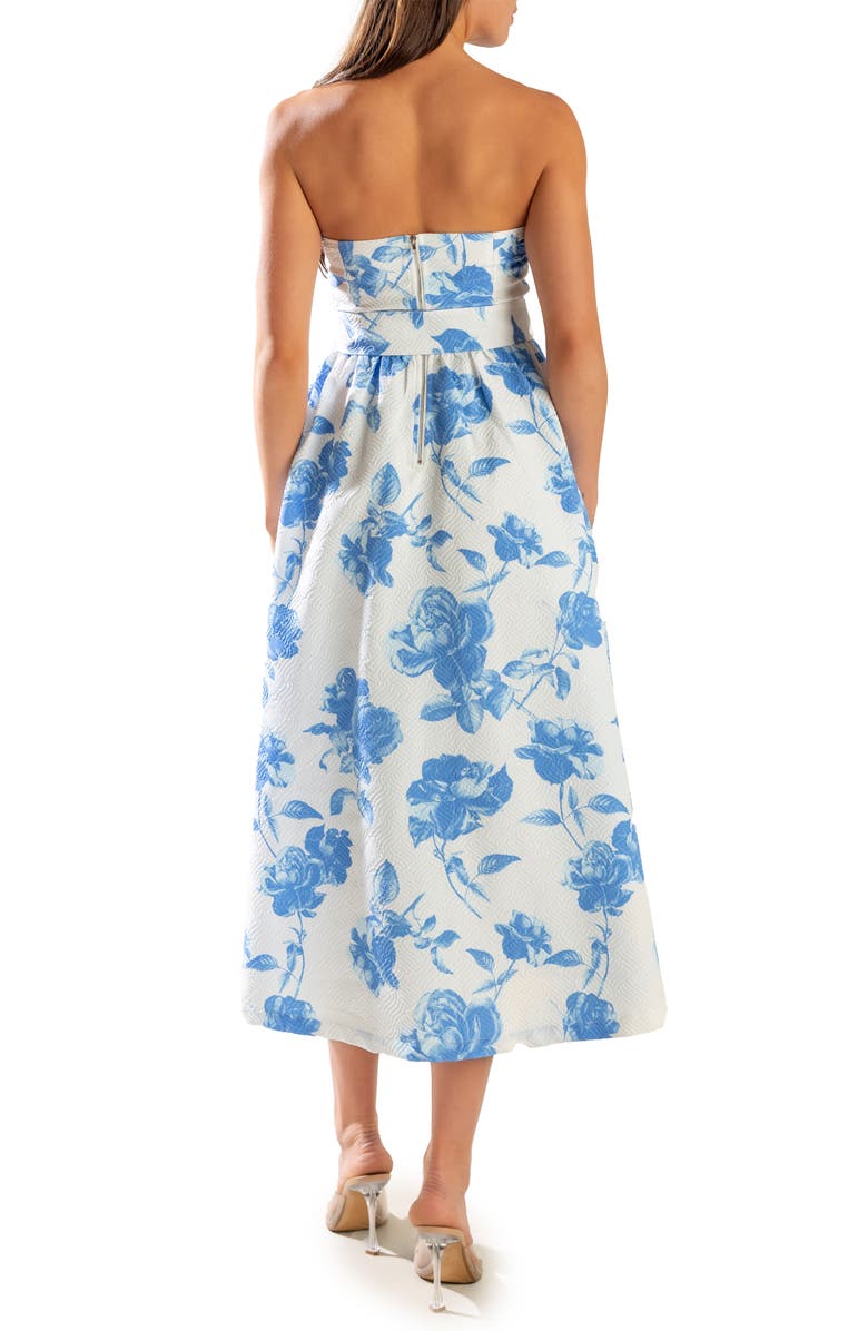 FREEMARKET Floral Strapless Midi Dress, Alternate, color, Blue