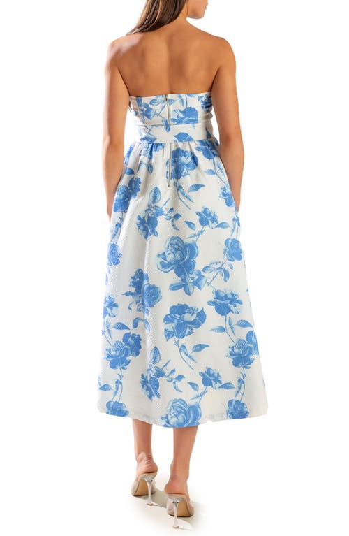 Freemarket Floral Strapless Midi Dress In Blue