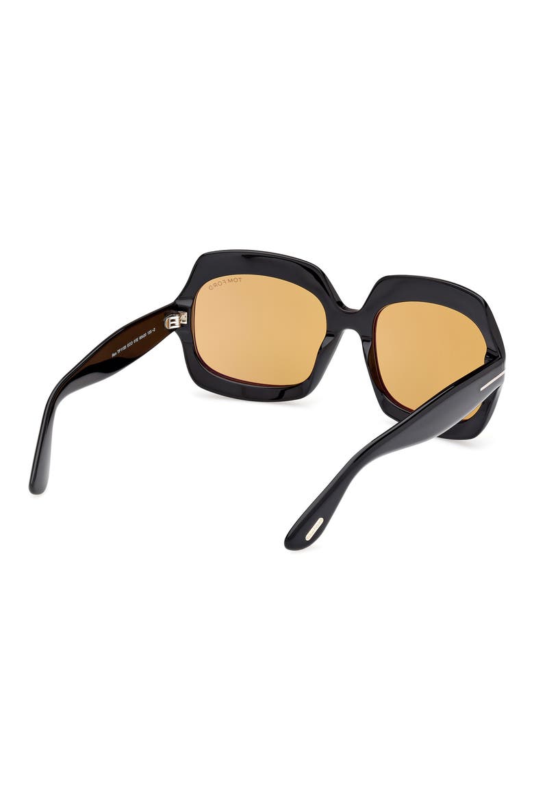 Ren 60mm Geometric Sunglasses, Alternate, color, SHINY BLACK / BROWN