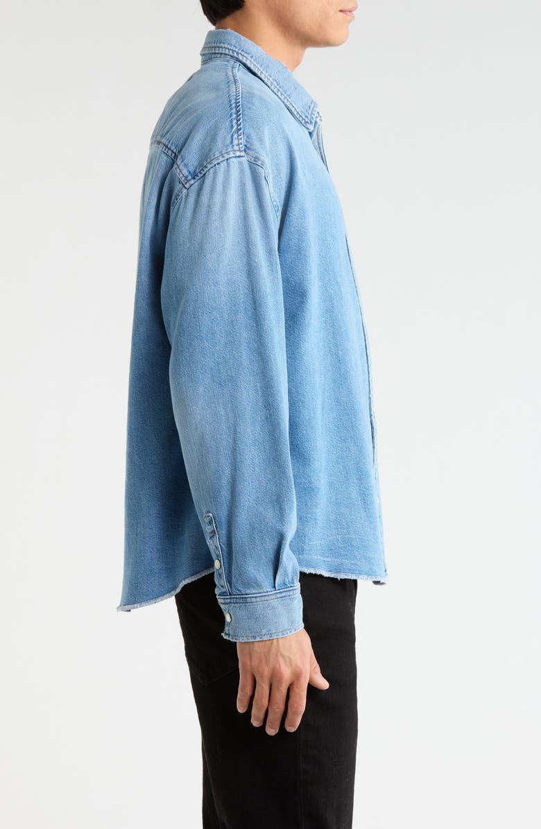 FRAME Relaxed Fit Distressed Denim Snap-Up Shirt, Alternate, color, Voltage