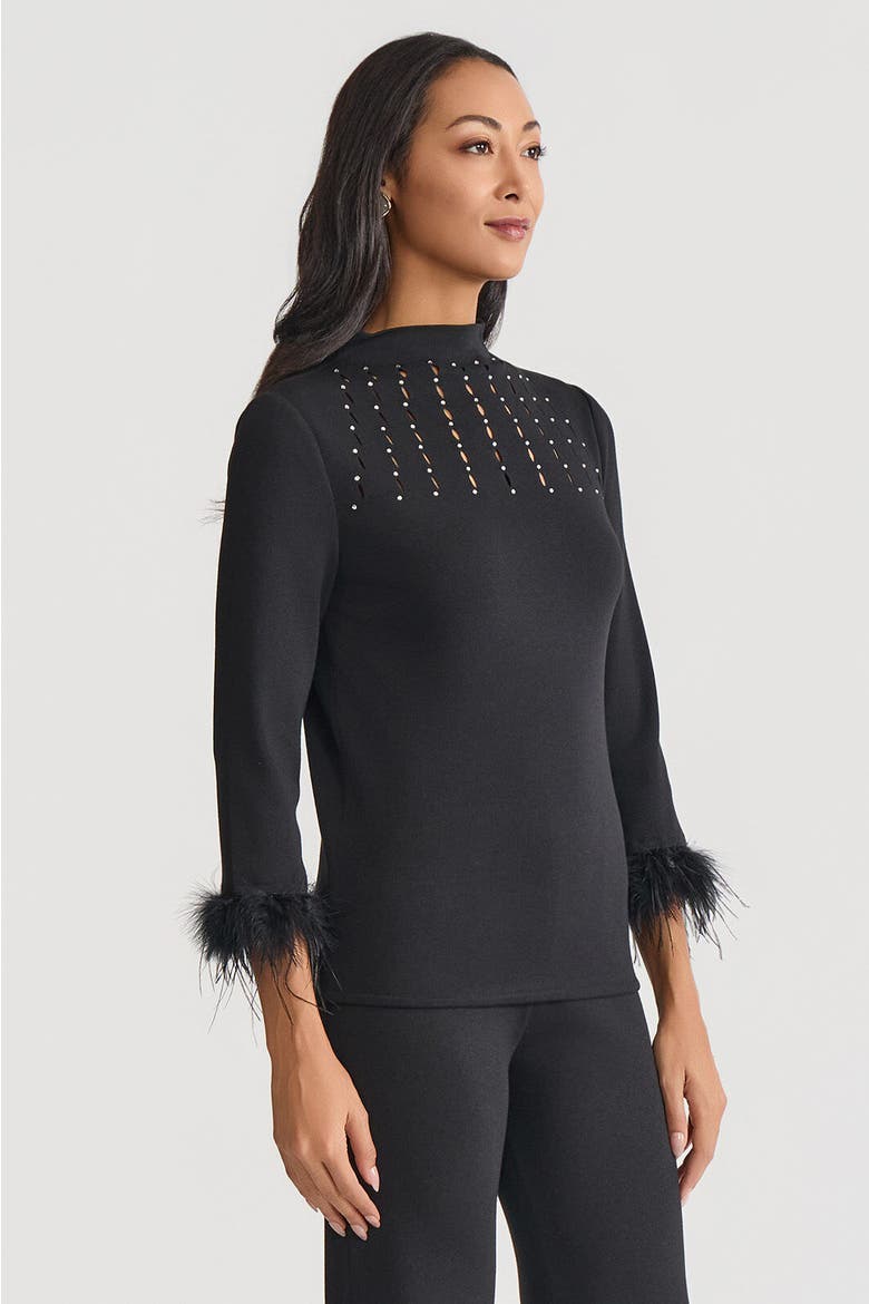 Embellished High Neck Soft Knit Top, Alternate, color, Black/White
