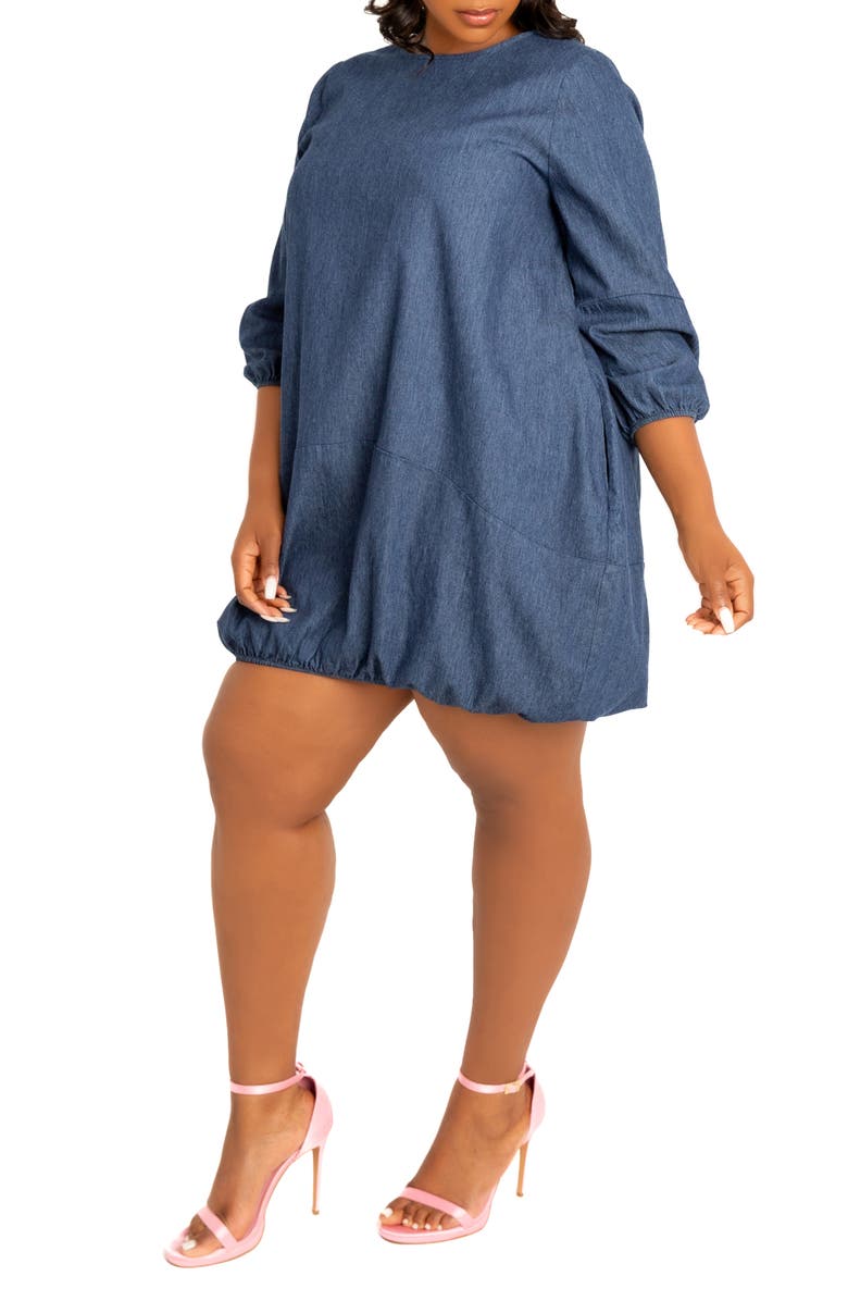 BUXOM COUTURE Bubble Denim Minidress, Alternate, color, Denim Blue