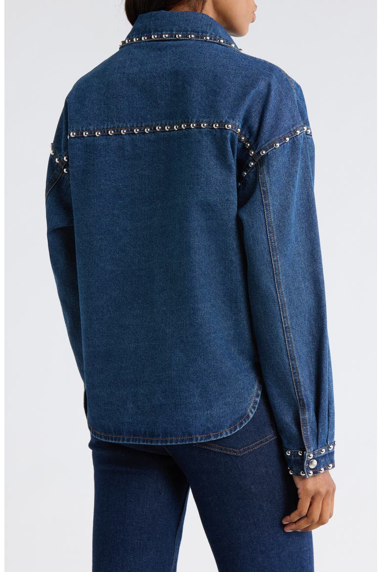 Studded Denim Shacket, Alternate, color, DARK WASH