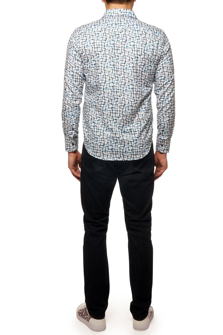 Kerberos Geo Print Button-Up Shirt, Alternate, color, TEAL