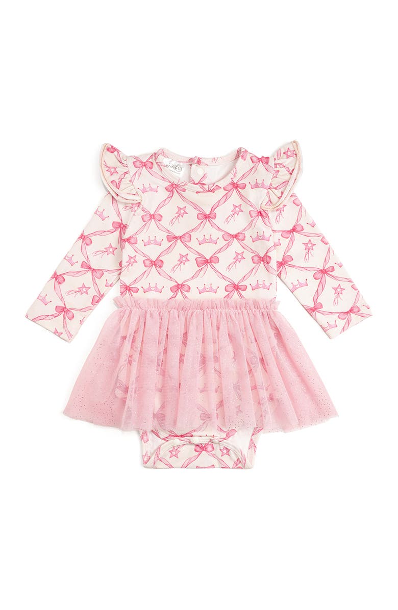 Sweet Wink Princess Trellis Long Sleeve Tutu Bodysuit, Main, color, Pink