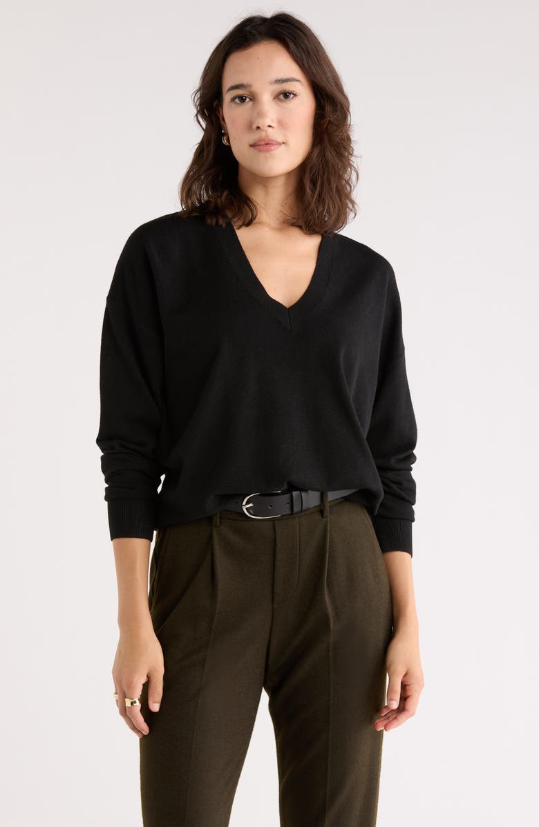 NORDSTROM RACK V-Neck Pullover Sweater, Main, color, Black