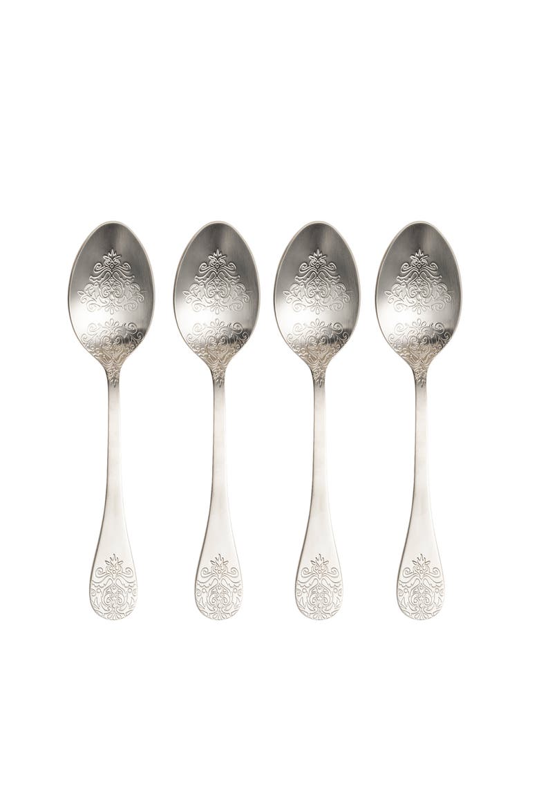 Dume Patterned Stainless Steel Dinner Spoon Set of 4, Alternate, color, Silver