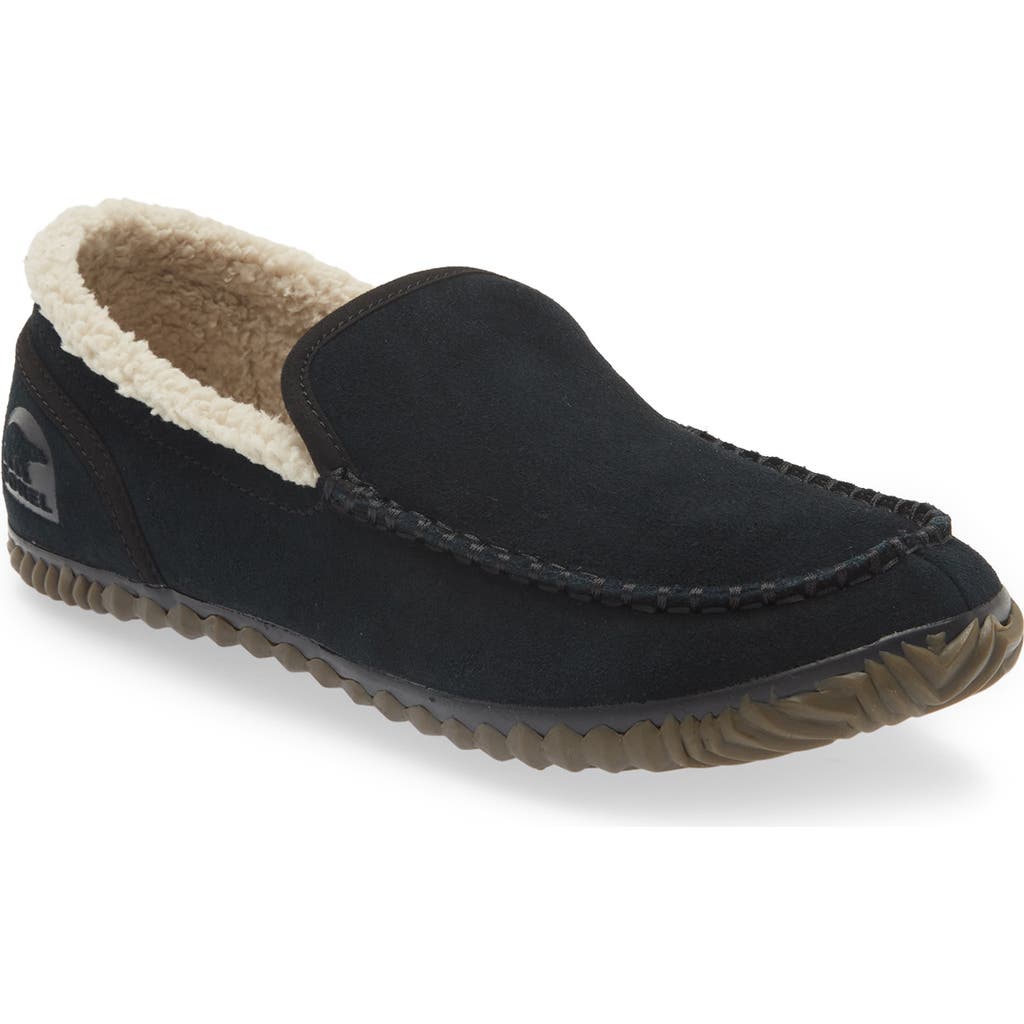 Sorel Dude Moc™ Faux Fur Lined Slipper In Black