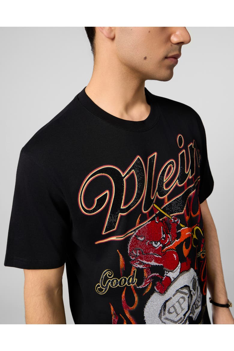 Round Neck T-Shirt Little Devil Crystal Men, Alternate, color, black