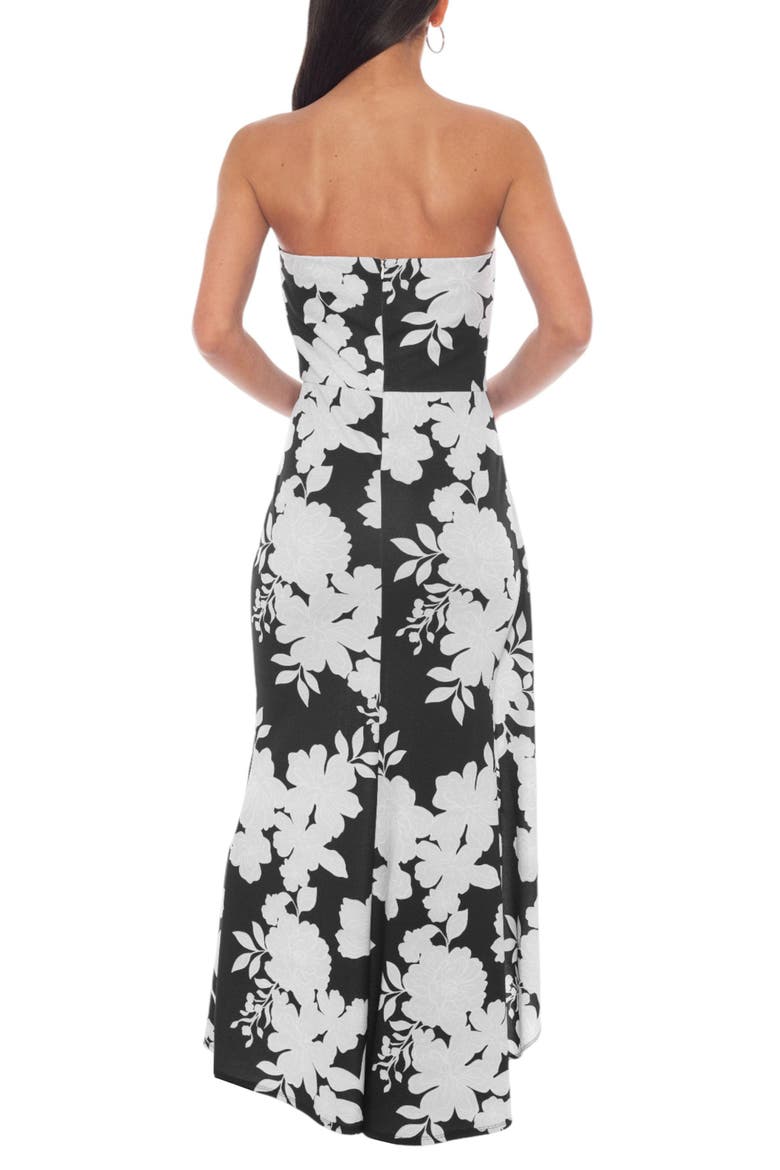 Printed Strapless Crepe Gown, Alternate, color, BLACK WHITE