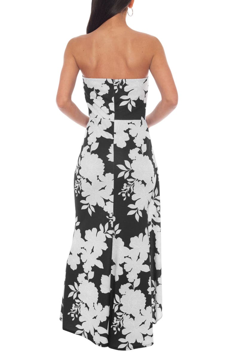 Oleg Cassini Printed Strapless Crepe Gown, Alternate, color, Black White