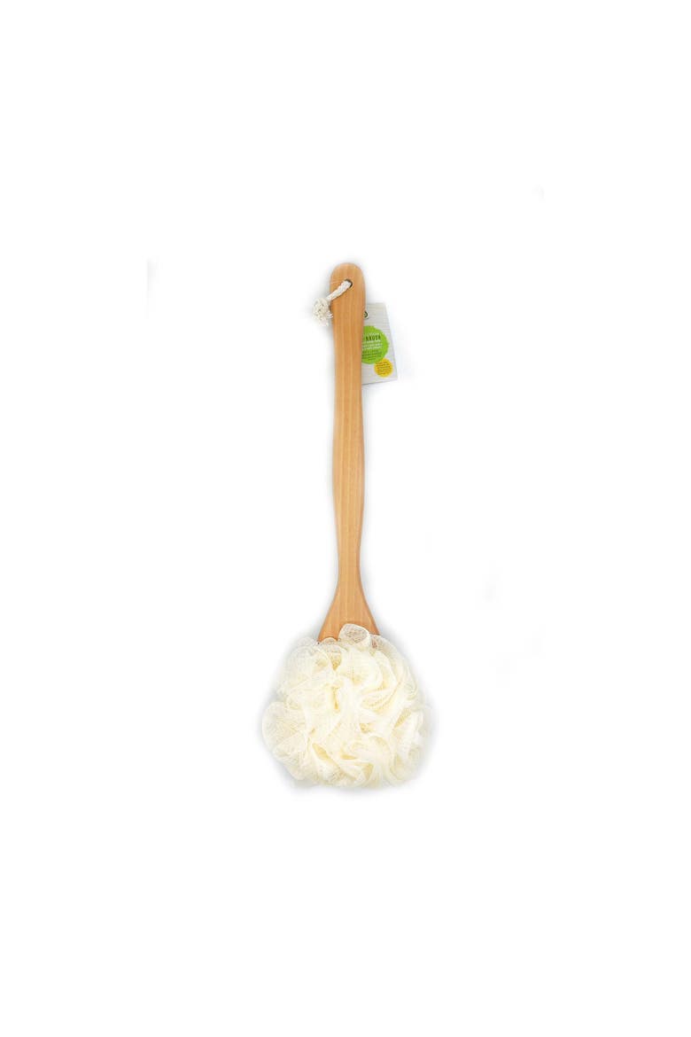 Dry Brush & Mesh Sponge with Lotus Wooden Handle, Alternate, color, Beige